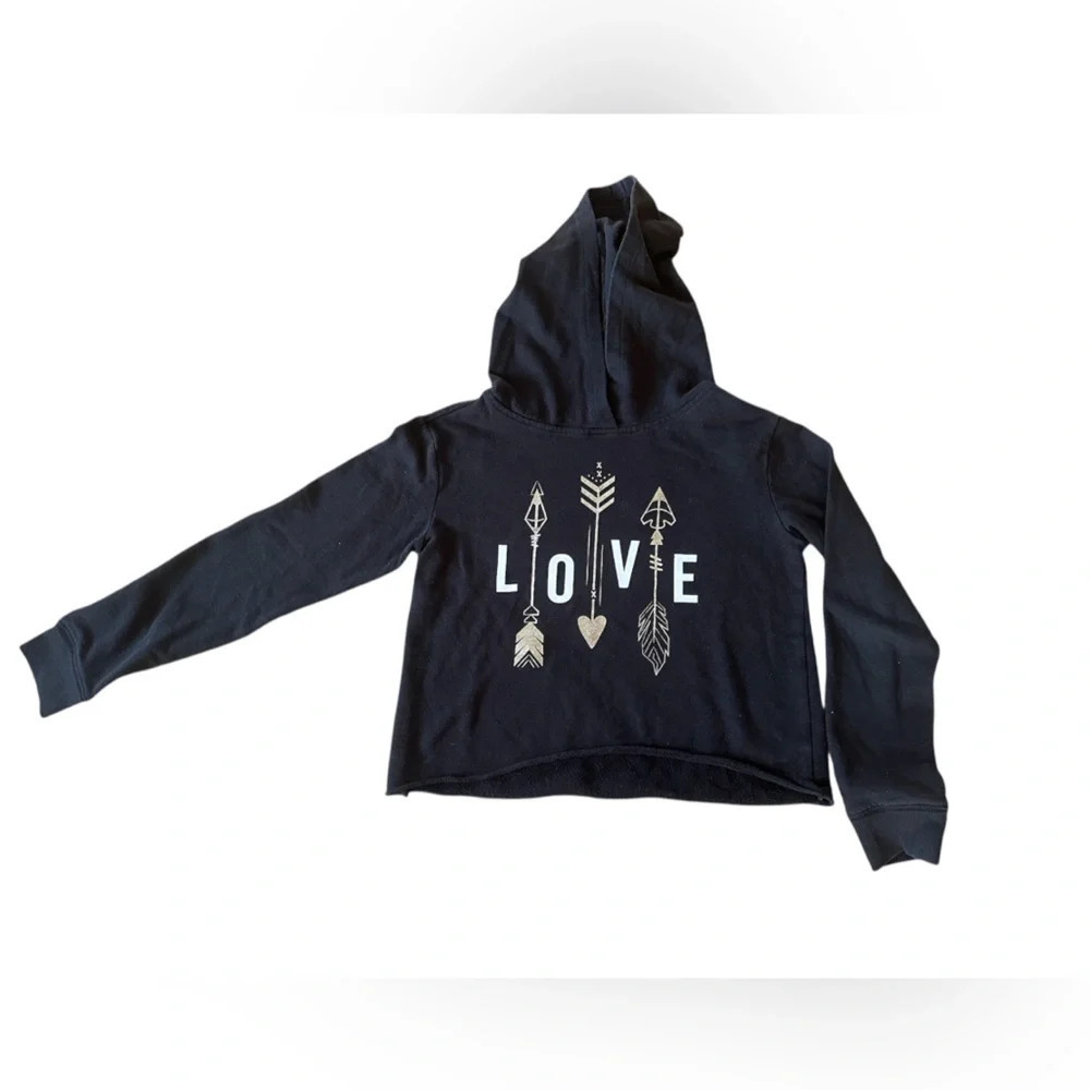 Justice Active Black LOVE Arrow Graphic Fleece Hoodie Boho Western Girls 10